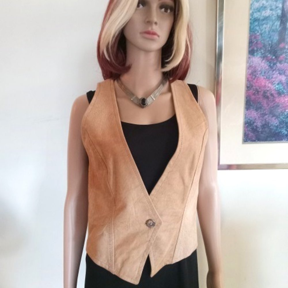 Vintage Leather Vest M Fitted Light Tan Handmade In 90's By Me Never Worn